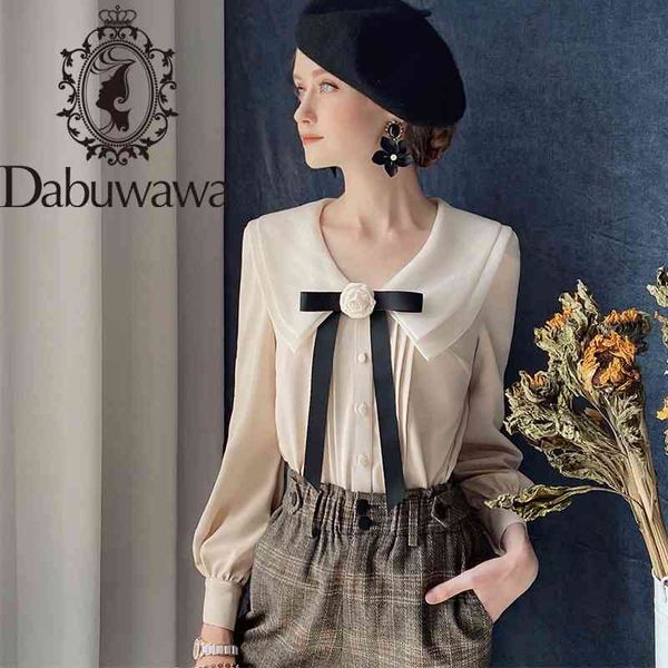 

dabuwawa sweet double-layer bow blouse women autumn lantern sleeve button pleated solid workwear shirts office lady dt1cst034 210520, White