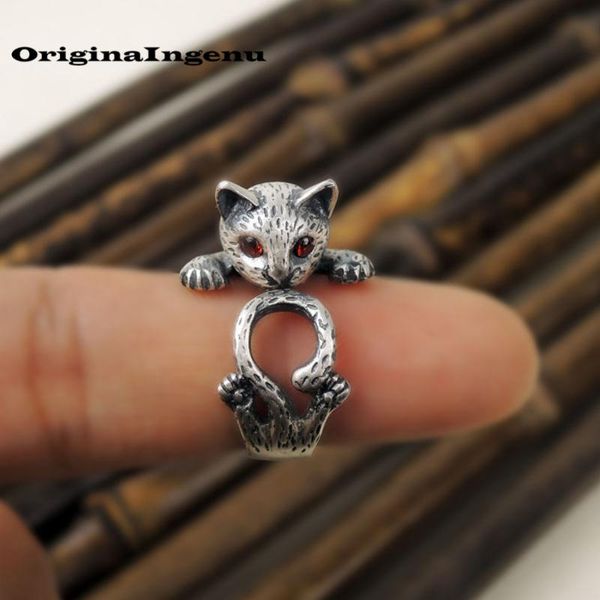 

jewelry sterling silver ring vintage punk cat lover charm bohemia mom birthday gift haut femme rings for women anillos cluster, Golden;silver