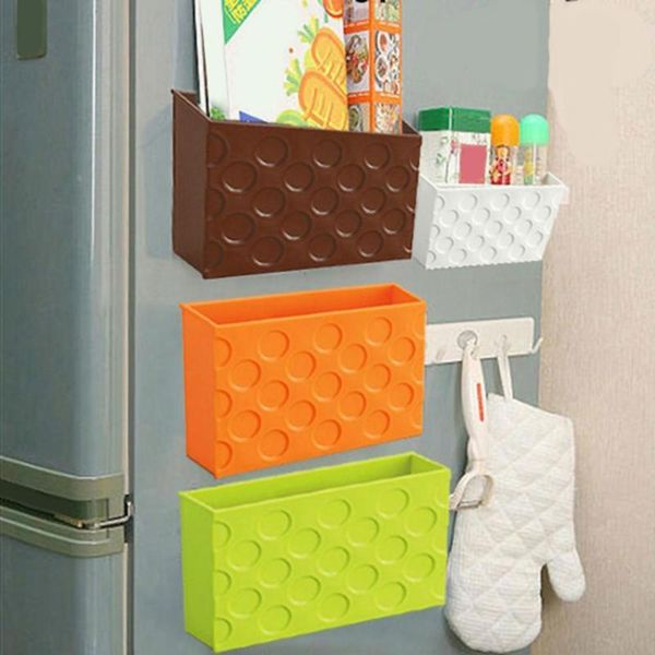 

hooks & rails fridge magnetic storage rack rectangle plastic dot pattern organizer shelf debris racks for home kitchen bar supplies 1 pcs