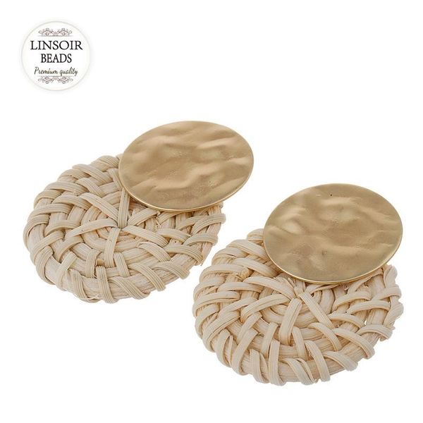

dangle & chandelier 1 pair fashion bamboo rattan straw weave earrings for women handmade metal circle long drop earring female jewelry gift, Silver