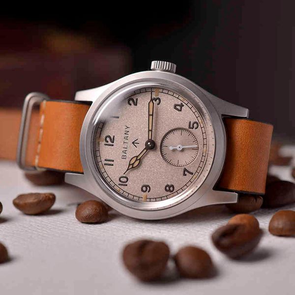 

baltany vintage mens watch 36mm white dial stainless steel case super luminous 100m waterproof automatic machine, Slivery;brown