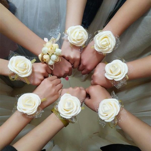 

decorative flowers & wreaths 10 pcs wedding decoration rose wrist flower bridesmaids gifts for guests bridal party favors wristband