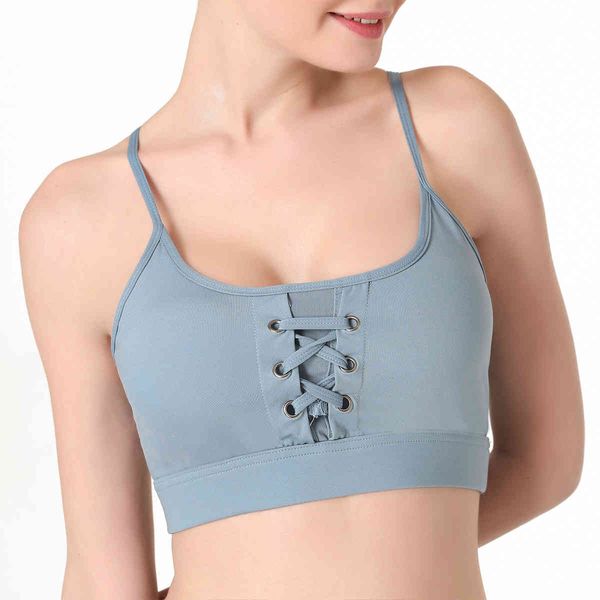 

women's tracksuits 2021 mesh sports underwear yoga fitness ribbon back gathered shockproof running bra, Gray