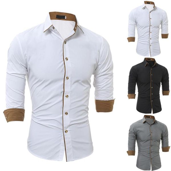 

men's casual shirts classic blouses long sleeve button-up simple shirt fit formal business turn down collar vintage trip, White;black