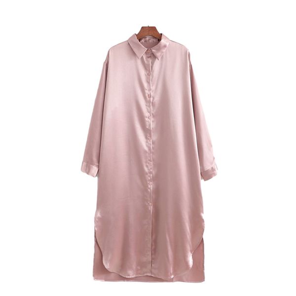 Abito casual donna in raso rosa allentato primavera moda donna oversize morbido es femminile dolce lungo 210515