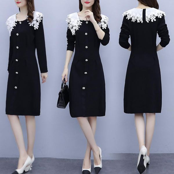 

womens lace neck shirt plus size l-5xl dress xxl xxxl 3xl xxxxl 4xl 2021 autumn long sleeves slim casual blouses blusas dresses, Black;gray