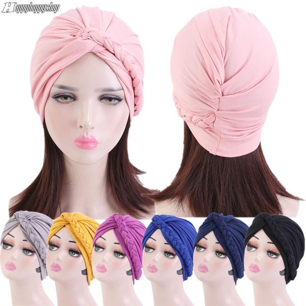 

beanie/skull caps bohemian twist style cap braided turban elastic bandana hat headwrap hair care beaines muslim islamic hijab headwear, Blue;gray