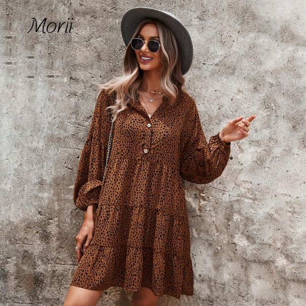 

casual dresses leopard mini dress woman 2021 autumn long-sleeved korean loose for women a-line vestidos de mujer, Black;gray