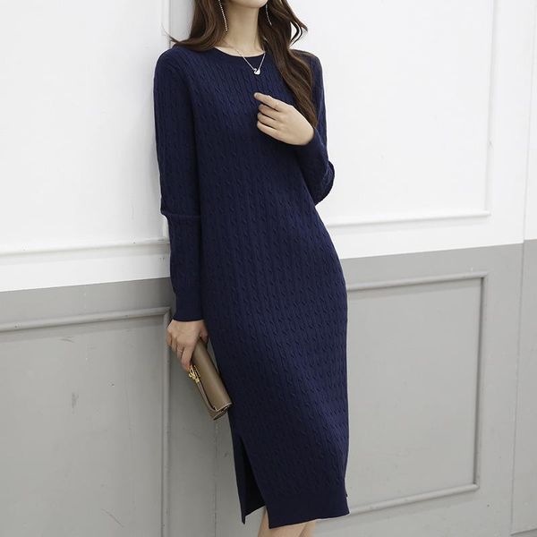 

casual dresses autumn style royal elder sister temperament light mature wind round collar twist knit dress thick sweater sr6332, Black;gray