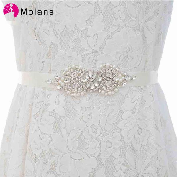 

wedding sashes molans boutique rhinestone pearl beading waistbands for bridal dress crystal belt bow with satin ribbons sash girdle, White