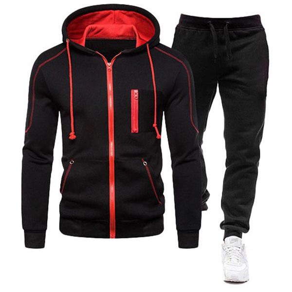

jogging clothing 2021 mens sportswear 2 piece pullover + pants men's hoodie set male sports suit street jacket m-3xl, Black;red