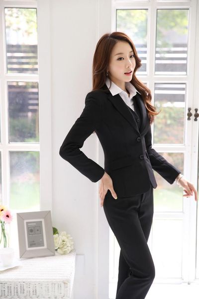 

formal uniform design autumn winter professional business work suits jackets + pants vest female trousers sets blazers outfits women's, White