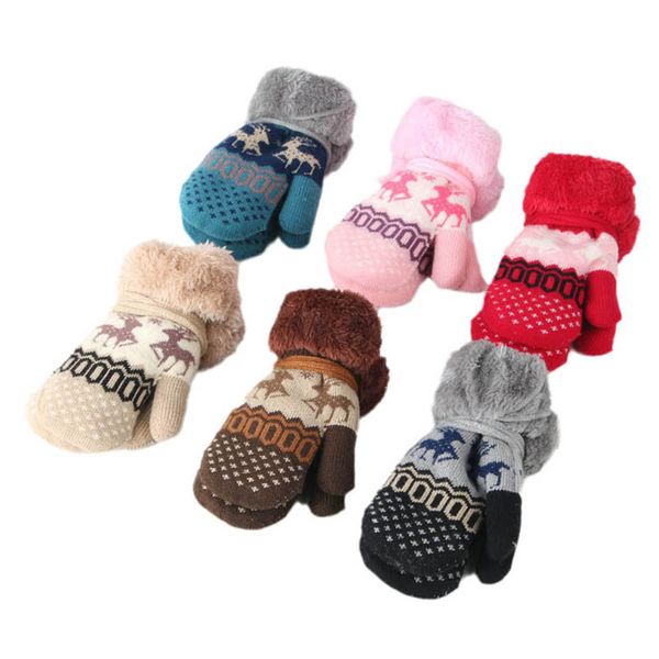 

children's mittens fashion gloves knit girls accessories winter keep warm even finger boys cute christmas 2-12y b9038, White