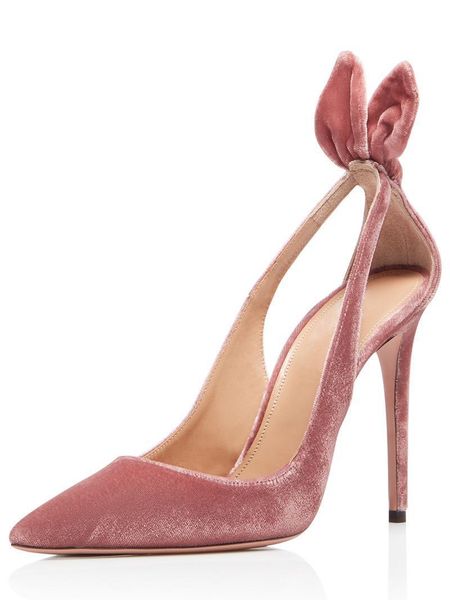 

dress shoes women pumps suede ear pink thin high heels shallow mouth hollow party slip-on big size 34-45, Black