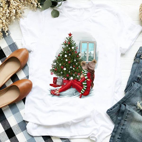 

christmas mom life print and men t shirts women short sleeve o neck loose tee camisetas mujer, White;black