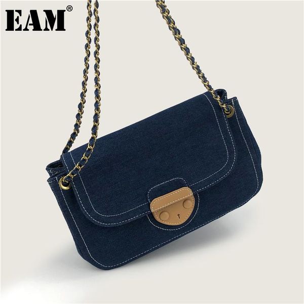 

evening bags [eam] women vintage chain denim baguette underarm bag personality all-match crossbody shoulder fashion tide 2021 18a3712