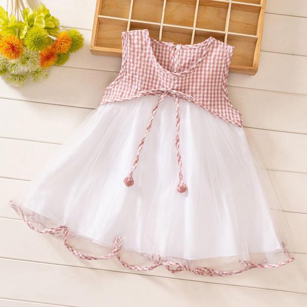 

girl's dresses 2021 est baby girl princess toddler kids sleeveless crew neck plaid patchwork mesh tutu dress cute tiered, Red;yellow