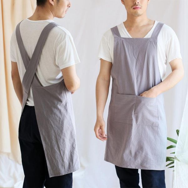 

aprons japanese simple cotton linen apron waterproof dirt-proof with two large pockets pinafore kitchen baking cooking unisex