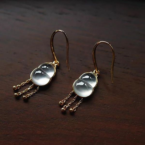 

dangle & chandelier original design natural chalcedony gourd tassel craft ear hook elegant and fresh charm women's brand silver jewelry