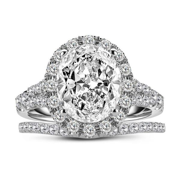 

cluster rings luxury 100% 925 sterling silver created oval 2 s wedding for women pass test diamond party jewelry fine, Golden;silver