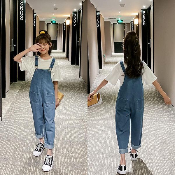 

jumpsuits girls jeans bib summer loose fashion long pants, Blue
