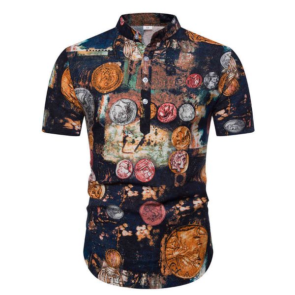 

boutique fashion shirt men's stand collar short sleeve in summer of 2021, White;black