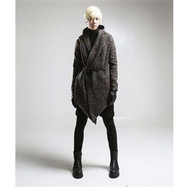 

men's wool & blends m-4xl gothic cape coat jacket slim hooded mid-length windbreaker autumn and winter mens long overcoat men, Black