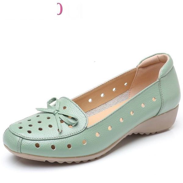 

sandals breathable genuine leather summer shoes woman 2021 flat low heel bowknot hollow out slip on for women soft kt01, Black