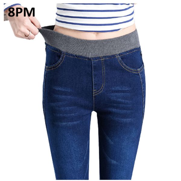 

women casual jeans high waist elastic waist pencil pants fashion denim trousers plus size 5xl 6xl mom jeans ouc549, Blue