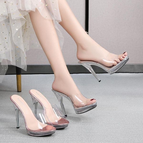 

summer fashion thin heel platform transparent crystal shoes women's sandals, Black