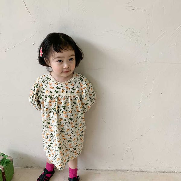

spring summer long sleeve dress for girl baby girls cotton floral casual kids clothing 210615, Red;yellow
