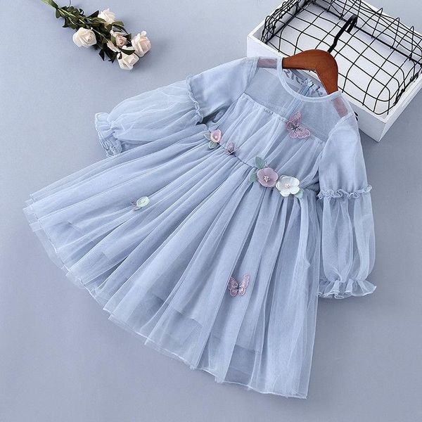 

girl's dresses spring autumn girl dress korean kids flower mesh princess tutu draped ruched sweet children clothes, Red;yellow