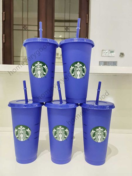 

starbucks mermaid goddess 24oz/710ml color change tumblers plastic transparent drinking juice cup with lip and straw magic coffee mugerxterx