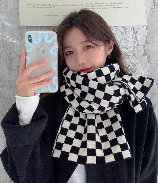 

2021 new korean checkerboard scarf instagram scarf, Blue;gray