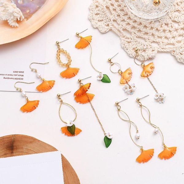 

dangle & chandelier cute orange ginkgo leaf acrylic earrings for women korean fashion jewelry girls handmade drop long tassel earring 2021, Silver