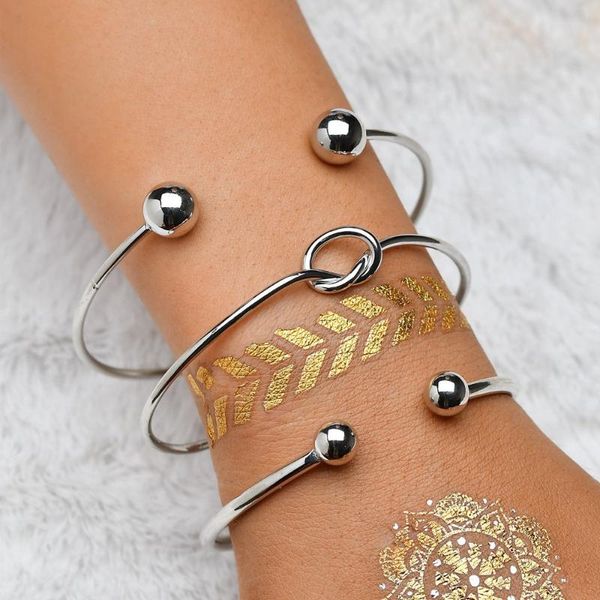 

charm bracelets oloey women's 3pcs/lot bracelet women female knot open hand chain fashion jewelry geometric gifts bohemian punk, Golden;silver