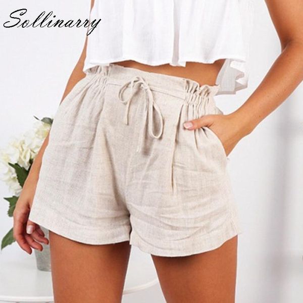 

women's shorts sollinarry beige ruffle casual lace up basic women 2021 summer high stylish elastic waist girl plus size, White;black