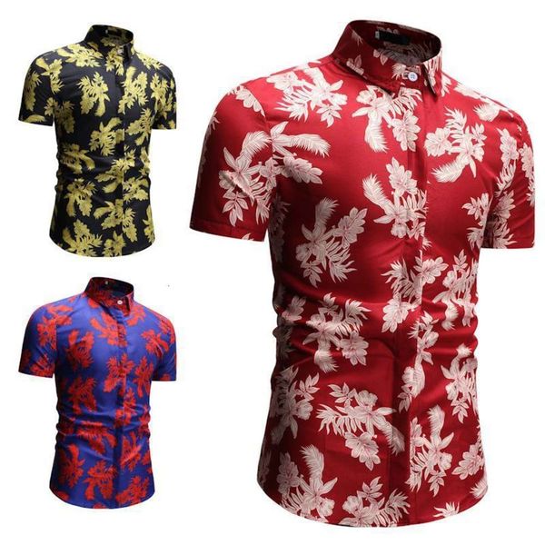 

men's shirt men's casual short sleeve floral shirt trend in summer of 2019, White;black