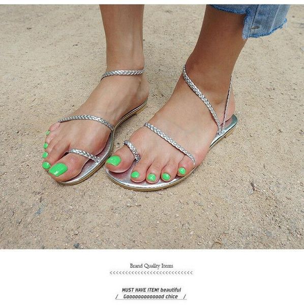 

women's sandals round-headed narrow band comfortable fashionable flat black ladies shoes