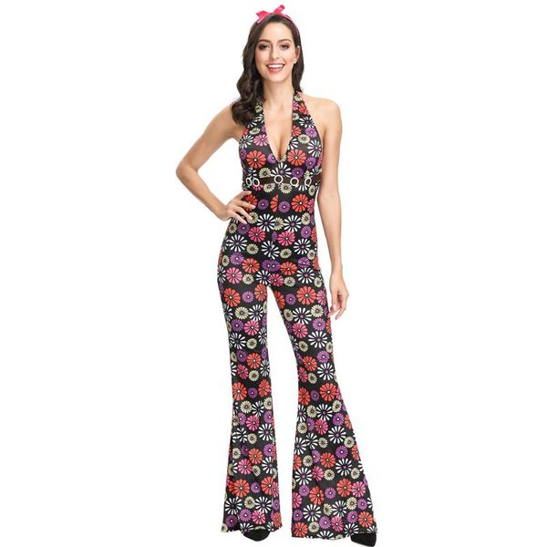 

women's jumpsuits & rompers summer women floral jumpsuit sleeveless v- neck fashion ladies flower print wide leg pants long trousers, Black;white