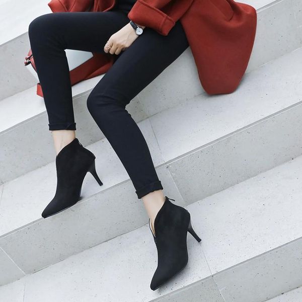 

boots big size 9 10 11-17 women shoes ankle for ladies woman winter rear zipper tapered heel, Black