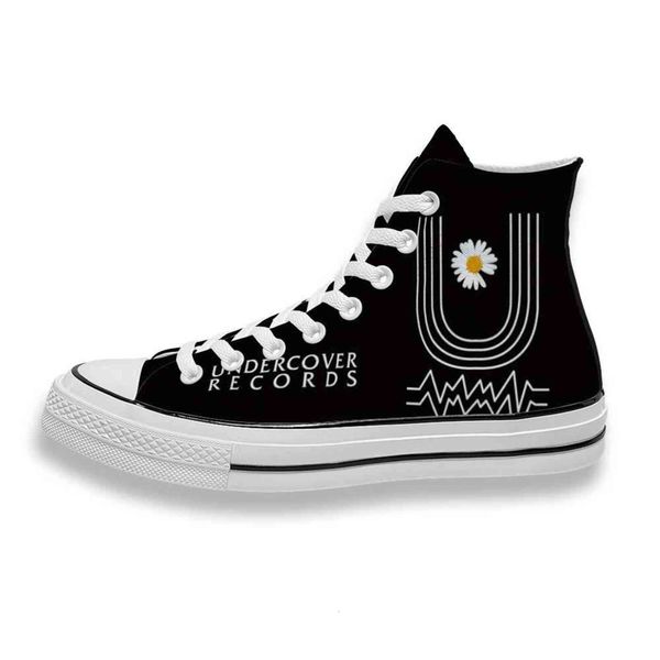 

custom printed daisy undercover records sneakers high mens womens running shoes skateboard diy trainers canvas casual shoe, Black