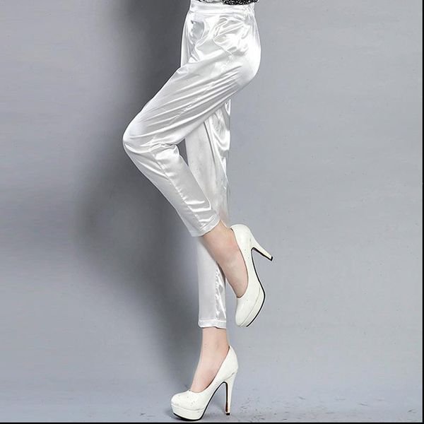 

womens pants tingyili office satin elegant korean ladies harem black white khaki women drop