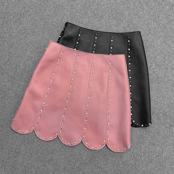 

skirts fall female spring diamonds royal leather chic sheep genuine miniskirt c616, Black