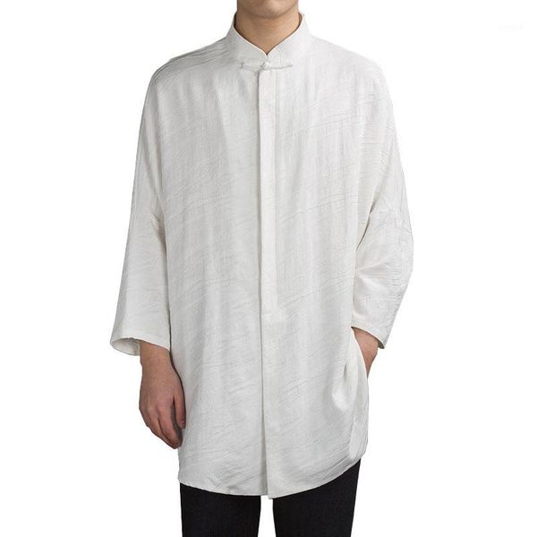 

chinese style linen men's jacquard long section sleeve lining arab casual shirt brand dress shirt1, White;black