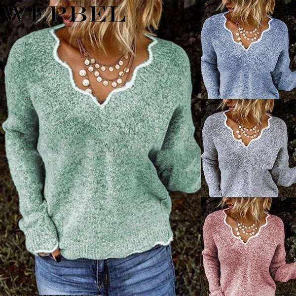 

women's sweaters wepbel winter and autumn women fashion long sleeve knitted sweater casual irregular collar pullovers for plus size, White;black