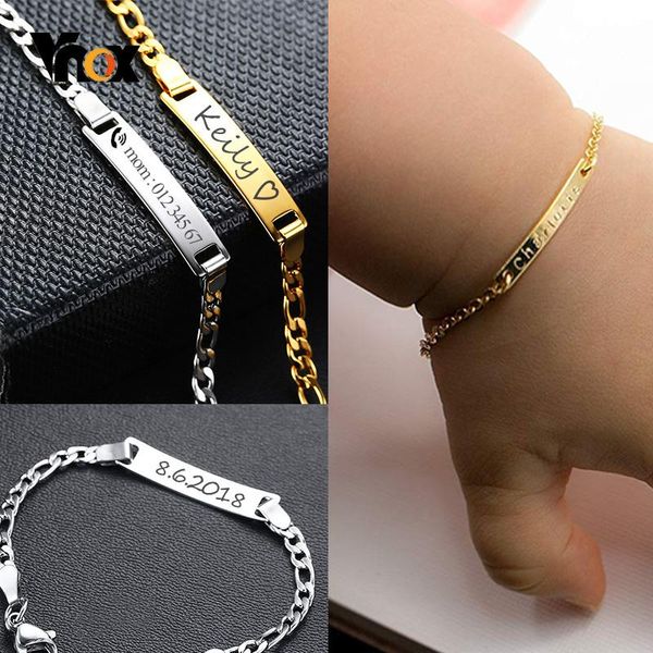 

link, chain vnox personalize custom baby name bracelet gold tone solid stainless steel adjustable born to child girls boys gift, Black