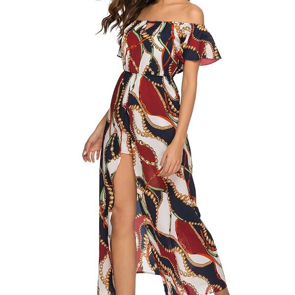 

fashion dress 2021 women's wrap chest flared sleeve beach split, Black;pink