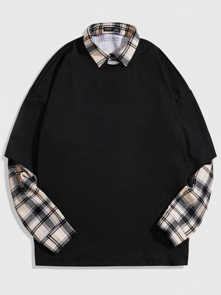

men plaid panel 2 in 1 tee r2ju#, White;black