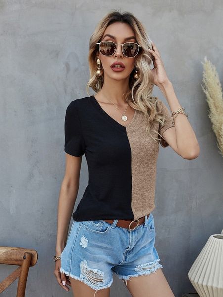 

v neck two tone tee b9pz#, White